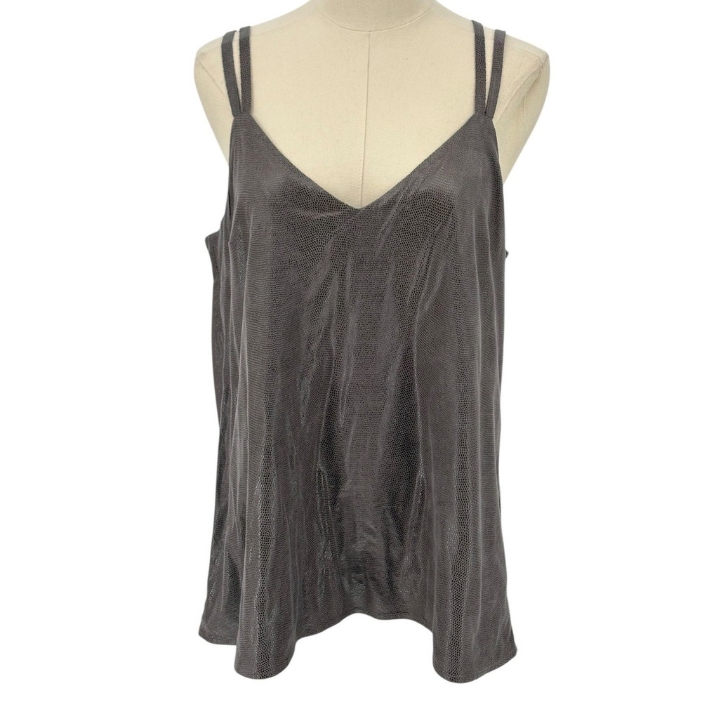 KLD Signature‎ Women's Grey Snake Print V Neck Spaghetti Strap Tank Top Size L